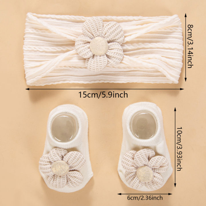 2Pcs/Set%20Ins%20Waffle%20Blossom%20Flower%20Nylon%20Headbands%20Non-Slip%20Short%20Cotton%200-12M%20Socks%20Stockings%20Elastic%20Hair%20Bands%20Headwear%20-%20Image%204