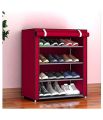 4 Layer Foldable Shoe Rack Single Cabinet Shoe Wardrobe With Cover (Colors May Vary). 