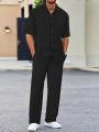 2025 New Men's Short-Sleeved Cardigan Lapel Shirt Pants Home Casual Jacket Suit Men's Fashion Striped Style.