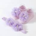 1Set Baby organza handmade dispensing knitted socks solid color baby breathable headband toddler socks. 