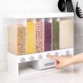 6 Grid Rice Dispenser Storage Box - Kitchen Dry Food Organizer, lentil, bean, grain, cereal, dry food, dal, spice, nut, dried fruit container jar, holder, wall mounted multi compartment box, almond, bean storage, drawer. 