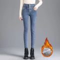 Winter Girls High Waist Plush Thermal Jeans Lady Skinny Snow Warm Denim Trousers Women Classic Daily Fleece Straight Leg Pants. 