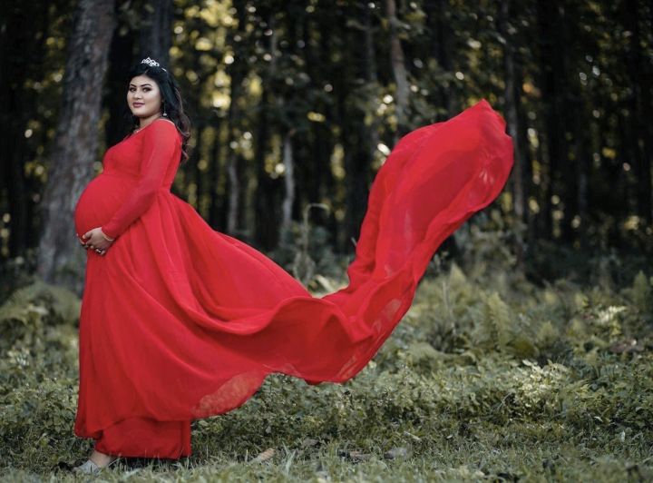 Baby Shower Dress for Women Blue Floral Print Maternity Dress Short Length Summer Dresses for Baby Showers