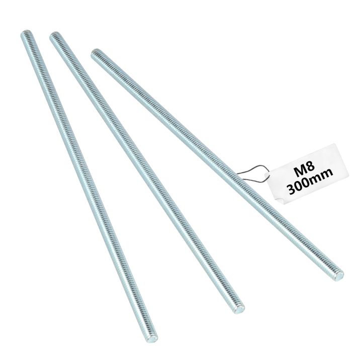 3-Pack M8×300mm Galvanized Steel Threaded Rods - Class 4 Strength ...