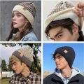 New Unisex Two-Tone Winter Hats Add Fur Lined Men And Women Fashion Warm Beanie Cap Casual Winter Knitted Hats. 