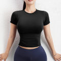 Women Girls Stretch Soft Compression Athletic Performance Workout Seamless Short Sleeve Yoga T Shirts. 