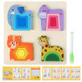 Montessori Animal Jigsaw Puzzle Hand Grasping Nesting Board Wooden Shape Sorting Puzzle Sensory Toys Learning Educational Toys. 