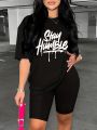 Summer Women's Letter Print Casual Neck Short Sleeved Female T-shirt Tops Tees Men Women 90s Black T-shirts Tops. 