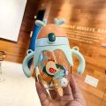 kids Straw Bottle with Gravity Ball Double Handle Drink Leaning Feeding Bottle Sippy Cup.