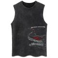 Summer Men's Retro Printed Washed Cotton Vest Muscle Gym Sleeveless Workout T Shirts Fashion Running Beach Loose Cutoff Tees.