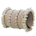 Combo Of Pearl Bangle with Fancy Metal Bangle for Women and Girls, White Pearls Kadha Bangles Set for Girls. 