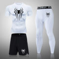 Men's Boxing Set Compression Shirt Sport Short Sleeves Rash Guard Running TShirts Quick Dry Athletic Fitness Three-piece Set. 