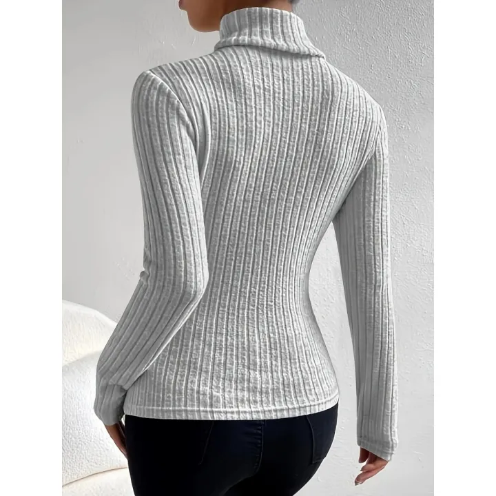 Plus%20Size%201XL-5XL%20Women's%20Slim%20Fit%20Ribbed%20Knit%20Turtleneck%20Knitted%20Sweater%20Long%20Sleeve%20Light%20Gray%20Elegant%20Versatile%20Pullover%20Top%20-%20Image%205