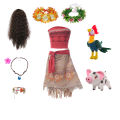 Girls Moana Princess Dress Cosplay Costume with Necklace Wig Set Summer Beach Birthday Party Outfit Kids Carnival 2-8Y Vestido. 