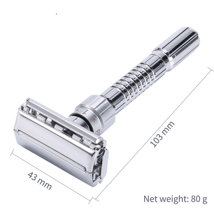 Adjustable%20Double%20Edge%20Safety%20Razor%20Classic%20Men%20Shaving%20Zinc%20Alloy%20Metal%20Manual%20Shaver%20Men's%20Hair%20Removal%20With%205%20Blades%201%20Case%20-%20Image%202