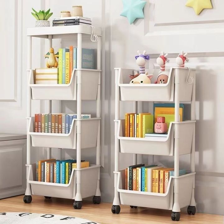 Trolley Bookshelf Portable Creative Kitchen Storage Rack Living Room