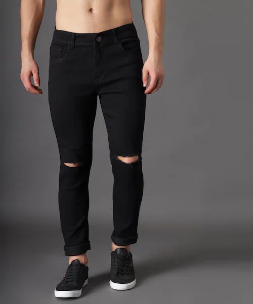 Black knee cut jeans hotsell