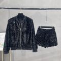 Premium Sequined Coat Women's Suit Jacket Zipper Top Baseball Uniform Casual Versatile and Thin Two-piece Women's Fashion.