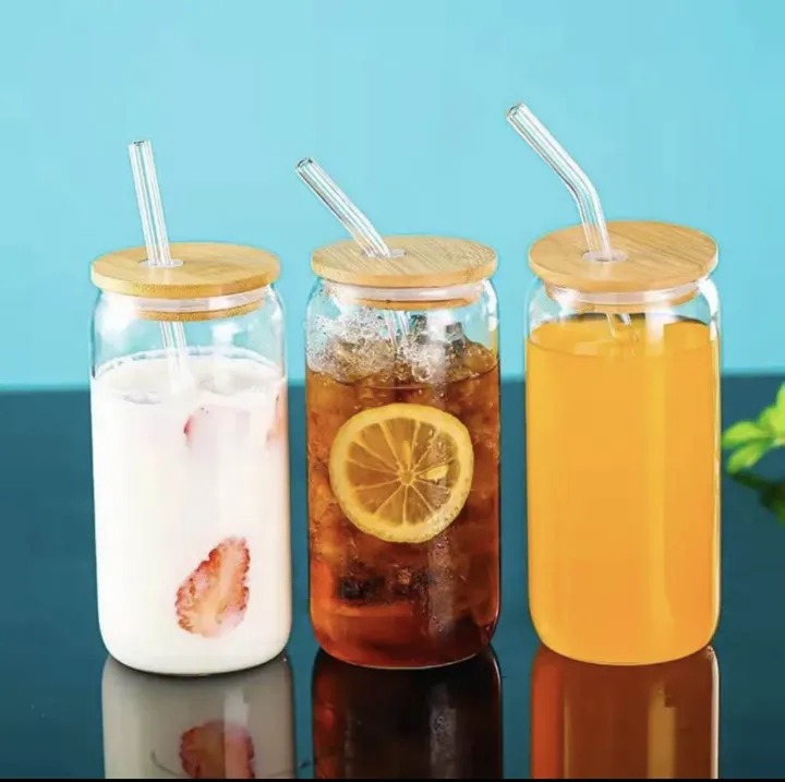 “Stylish Danny Home glass jars with bamboo lids & clear straws in cool ...