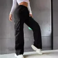Fashion Women Baggy Joggers Pants Casual Communte Female Chic Straight Cargo Pant Elastic High Waist Elegant Oversized Trousers. 