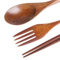 Spoon Fork Chopsticks Portable Tableware Wooden Cutlery Sets Travel Dinnerware Suit Environmental with Cloth Pack.