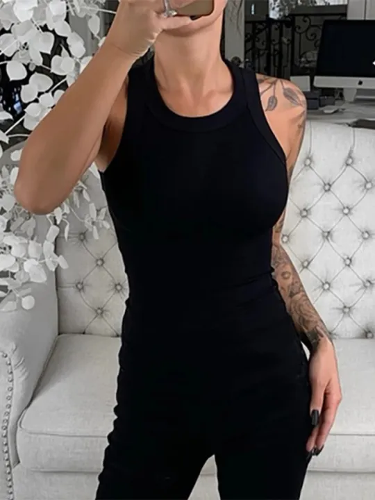 Women%20Solid%20Round%20Neck%20Ribbed%20Tank%20Top%20Camisole%20Women%20Summer%20Basic%20Elastic%20Tank%20Top%20O%20Neck%20Solid%20Tank%20Top%20-%20Image%205
