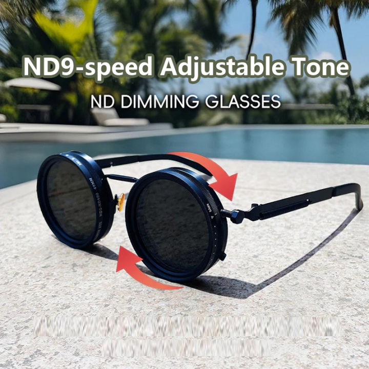 Protective Glasses Polarized Round Sunglasses ND9 Adjustable Dimming Sun Glasses Men Women Retro Punk Men's Fishing Eyeglasses