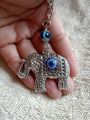 Silver Elephant Evil Eye Charm Keychain. 