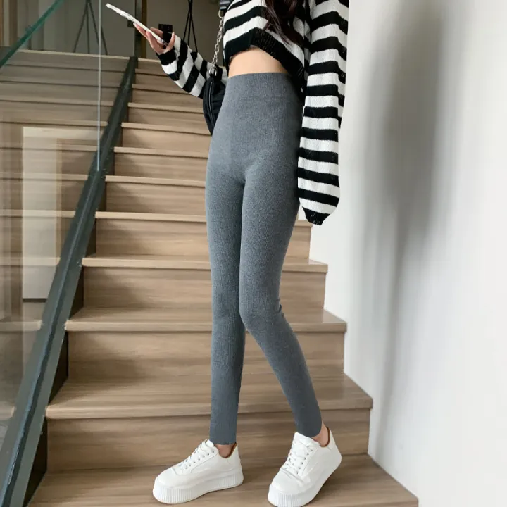Ribbed%20Cotton%20Leggings%20Women%20Spring%20and%20Autumn%20Tights%20High%20Elastic%20Skinny%20Casual%20Pants%20Workout%20Walking%20Solid%20Leggings%20for%20Women%20-%20Image%202