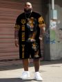 Summer men's casual round neck breathable T-shirt shorts set cool tiger pattern summer outdoor plus size two-piece set. 