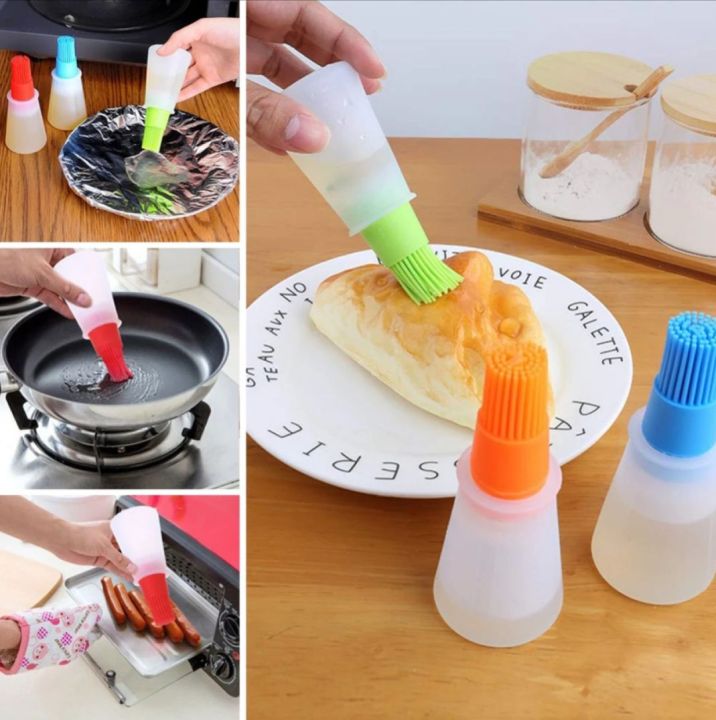 Oil Bottle Tool with Silicone Brush Heat Resistant BBQ Basting Barbecue Brush Cooking Frying Pastry Oil Brush