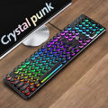 104 Keys Crystal Panel Gaming Wired Keyboard Round Punk USB Pink Typewriter Retro Game Keyboards for Home Office Gamer. 