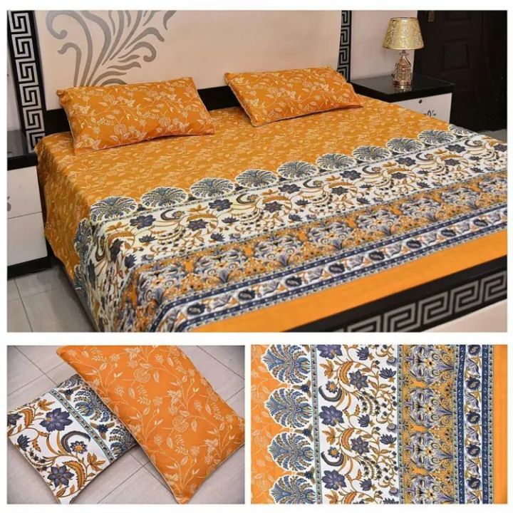 Bedsheet King Size Yellow Color Stitched 3 Pice