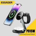 Essager 3 in 1 Magnetic Wireless Charger Bracket for Apple Watch Airpods 15W Fast Charge Dock Station for iPhone 15 14 13 12 Pro.