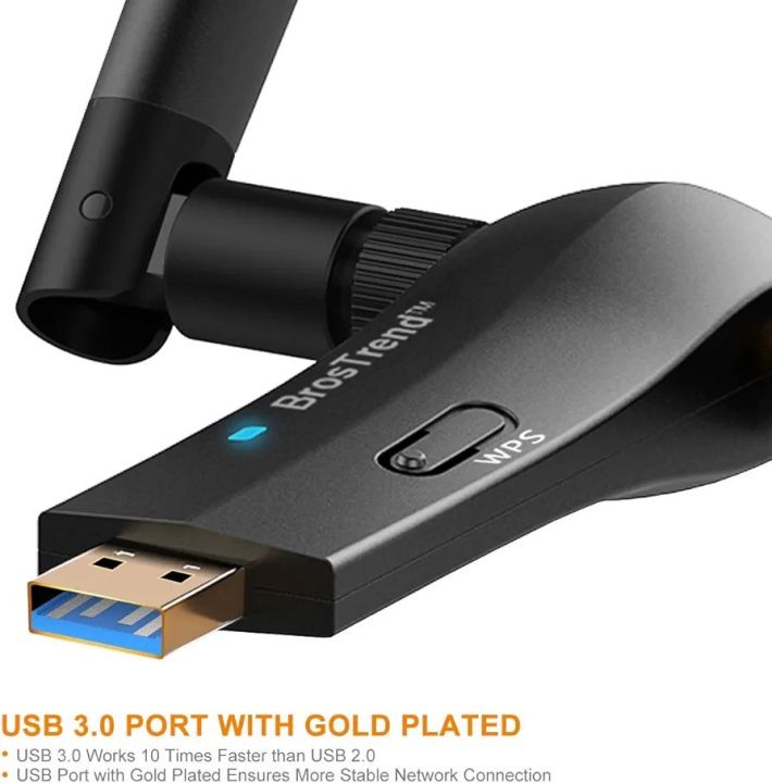 BrosTrend 1200Mbps Long Range USB WiFi Adapter for PC Desktop Laptop of Windows 11/10/8.1/8/7, Wireless Adapter Dual Band 2.4GHz 300Mbps + 5GHz 867Mbps, 2X 5dBi High Gain Antennas, USB 3.0 Cradle