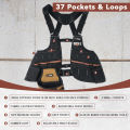 Leather Tool Vest for Men – Adjustable 37-Pocket Work Vest for Electricians, Carpenters, and Construction Workers. 