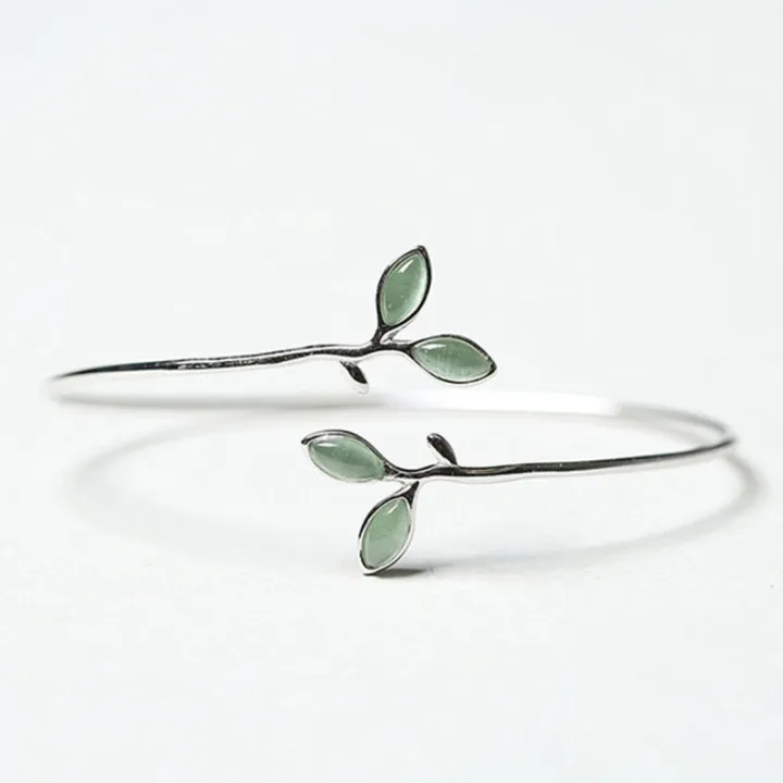 VENTFILLE%20925%20Stamp%20Silver%20Color%20Bangle%20for%20Women%20Green%20Opal%20Leaf%20Twigs%20Branch%20Jewelry%20Girls'%20Gift%20Dropshipping%20-%20Image%202