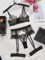 Lace Bra Brief Garter Set Women  Lingerie Suspender Underwear See Through Outfits Luxury Sleepwear Hot Bilizna Nightwear. 