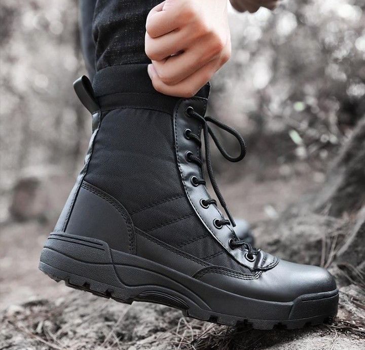 SWAT Hiking MILITARY style LONG SHOES , POLIC LONG SHOES , TACTICAL BOOT STRONG WINTER SHOES ANKLE SHOE ARMY STYLE BLACK FOR POLIC BOY AND GIRL