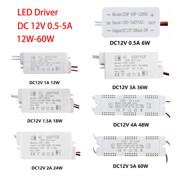 AC 100-240V To DC 12V LED Driver Lighting Transformer 6W 12W 18W 24W 36W 48W 60W For Strip Home Improvement Power Supply Adapter