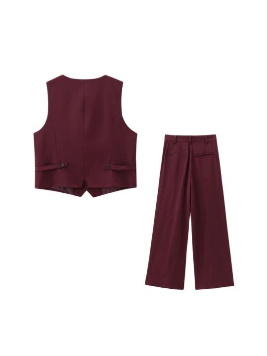 Women's%20Front%20Button%20Fitted%20Waistcoat%20and%20High%20Waist%20Pleated%20Wide%20Leg%20Pants,%20Female%20Two%20Piece%20Sets,%20Fashion%20-%20Image%202