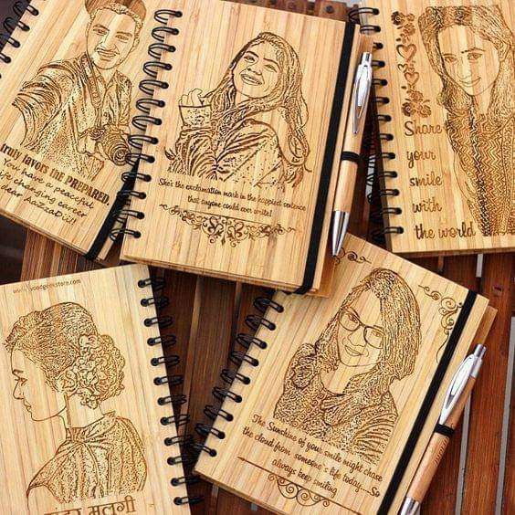 Laser Cut Wooden Notebook Cover With Lotus Flower