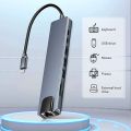 Genuine USB C Hub (8 in 1 Multifunction Adapter for MacBook & Windows) / USB Docking Station / 4K HDMI, HDTV, SD/TF card, RJ45, USB C. 
