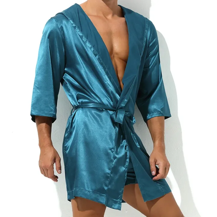 Men%20Bathrobes%20Summer%20Short%20Sleeve%20Homewear%20Silk%20Pajamas%20Bathrobe%20Mens%20Robes%20Sleepwear%20-%20Image%203