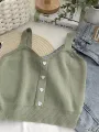 HELIAR Women Button Up Crop Tops Cute Knitted Soft Beach Outwear Tank Tops For Women 2024 Summer Plain Tops. 