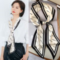 Fashion Blue Print Silk Scarf Women Soft Satin Horse Hairband Bevel Neckerchief Office Hijab Headband Foulard Bag Ribbons Gift. 