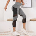 Mesh High Waist Yoga Pants Capri Leggings with Pockets for Women Tummy Control Workout Capri Leggings for Women.