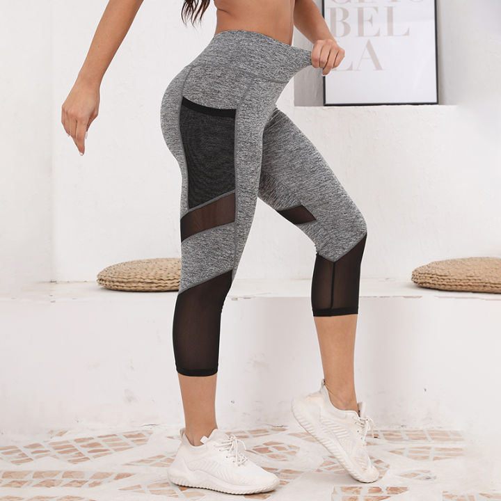 Mesh%20High%20Waist%20Yoga%20Pants%20Capri%20Leggings%20with%20Pockets%20for%20Women%20Tummy%20Control%20Workout%20Capri%20Leggings%20for%20Women%20-%20Image%202