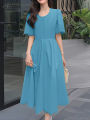 2025 ZANZEA Elegant Women Midi Dresses Office Sundress Casual Short Sleeve Butttons Up Vestidos Robe Stylish A Line Party Dress. 