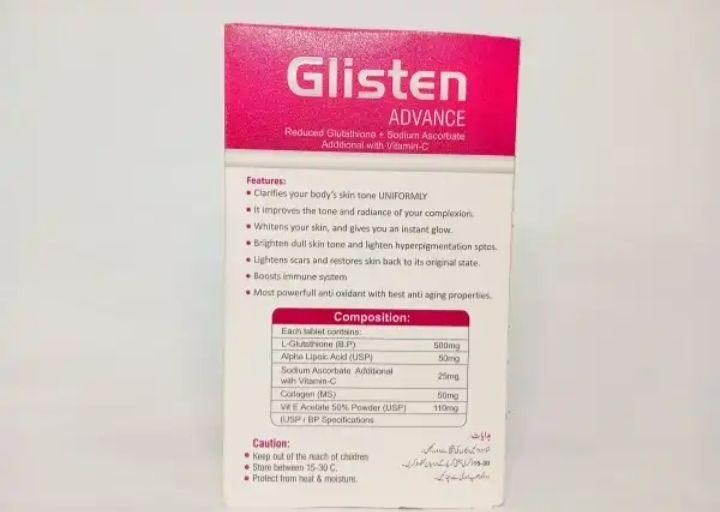 Glisten%20Advance%20Tablets%20Reduced%20Glutathione.%20and%20Vitamin%20C%20for%20Whitening%20,%20Brightening%20and%20revitalize.%2030%20tablets%20-%20Image%203